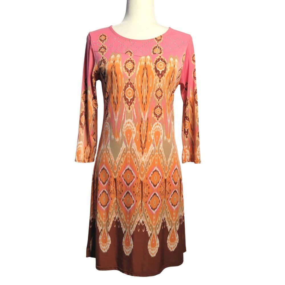 646 Main - Colorful Long Sleeve Sheath Dress - Size S/M
